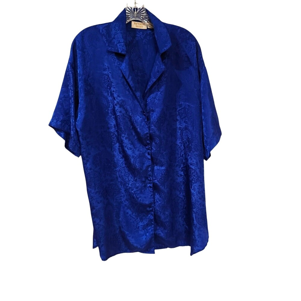 Vintage Victorias Secrets Sleep Shirt Size M/L BLUE Gold Label Luxury